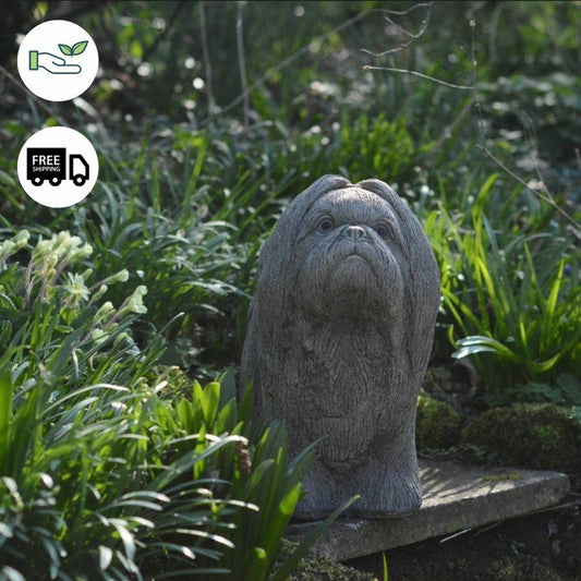 Adorable Stone Cast Lifesize Shih-Tzu Garden Ornament