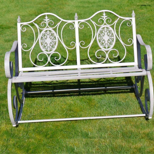 Antique Cream Rocking Garden Bench