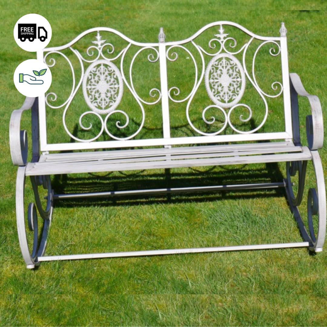 Antique Cream Rocking Garden Bench