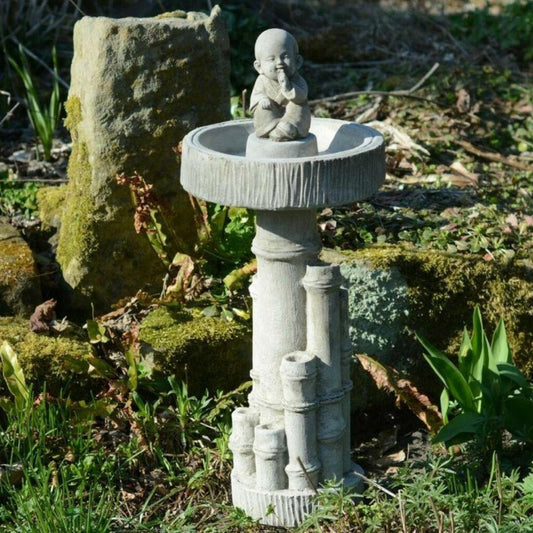 Bamboo Design Stone Cast Birdbath