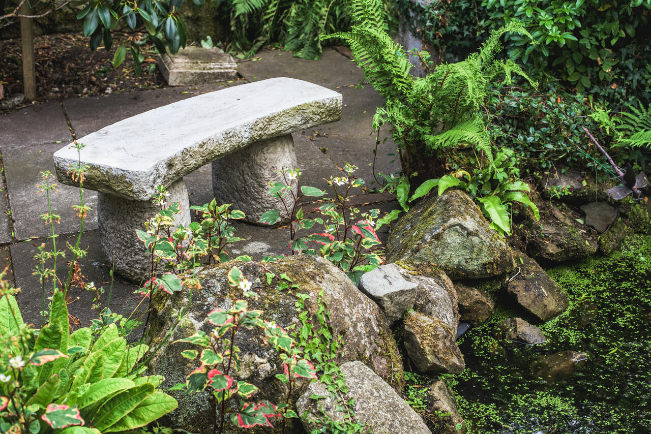 Beautiful Rustic Carved Stone Cast Garden Bench