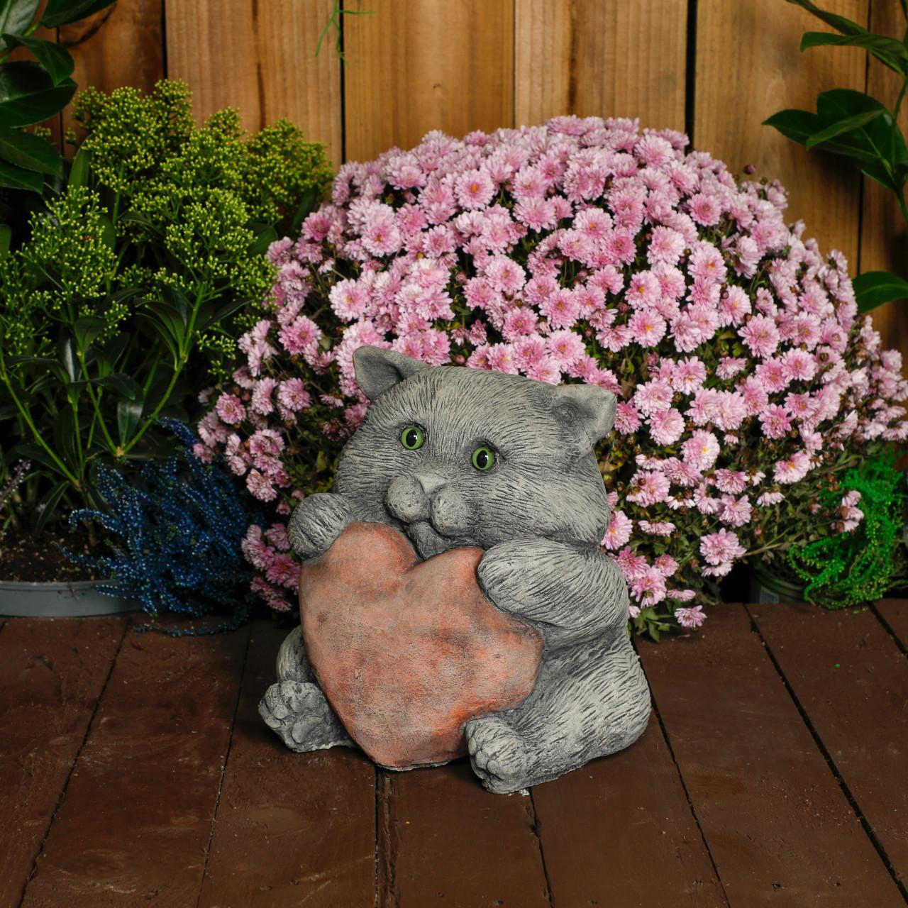 Cat with a Big Heart – Stone Cast Garden Cat Ornament