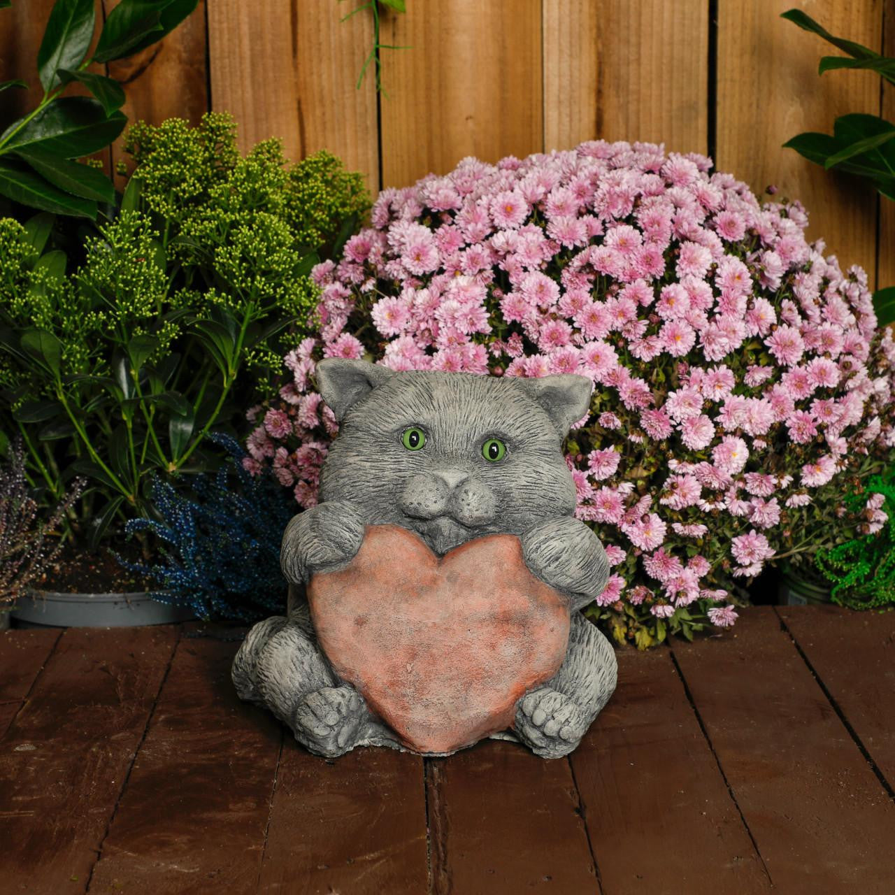 Cat with a Big Heart – Stone Cast Garden Cat Ornament