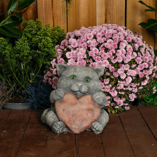 Cat with a Big Heart – Stone Cast Garden Cat Ornament