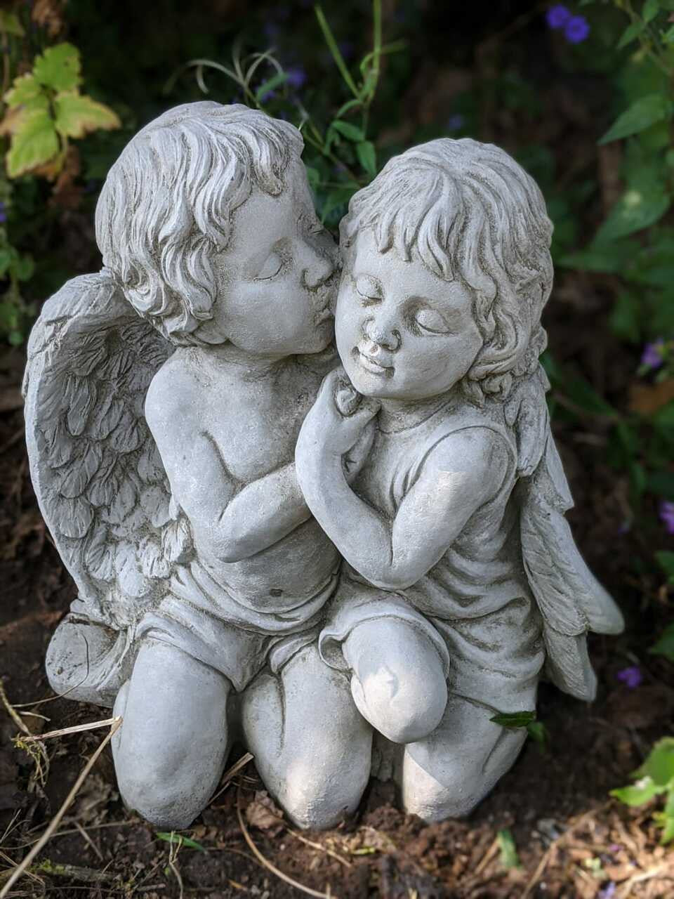 Charming Cupid Lovers Stone Cast Statue