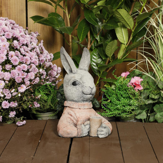 Christmas Winter Bunny Stone Cast Statue Garden Ornament