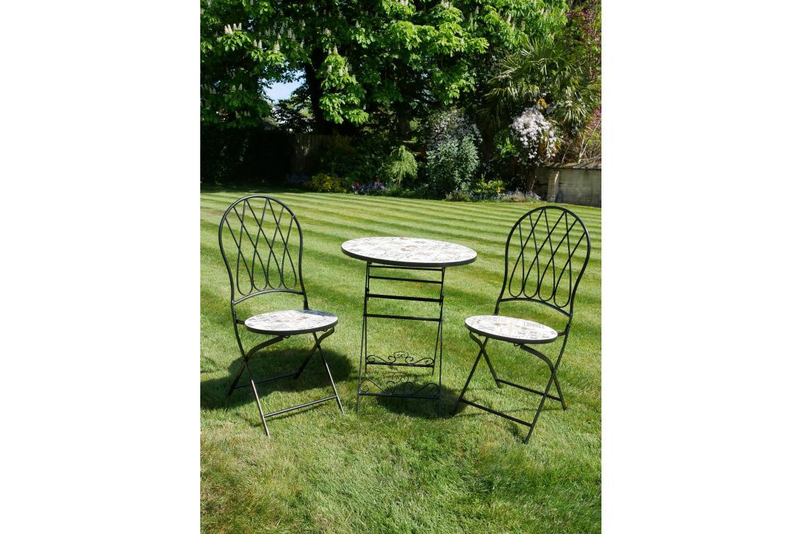 Classic Black Mosaic Bistro Set with Decorative Tile Inlay