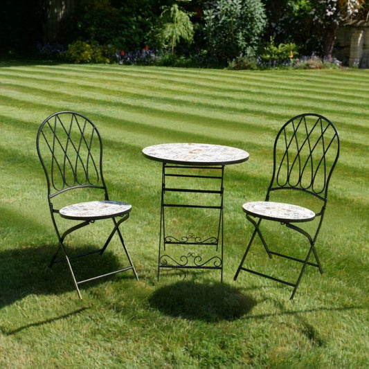 Classic Black Mosaic Bistro Set with Decorative Tile Inlay