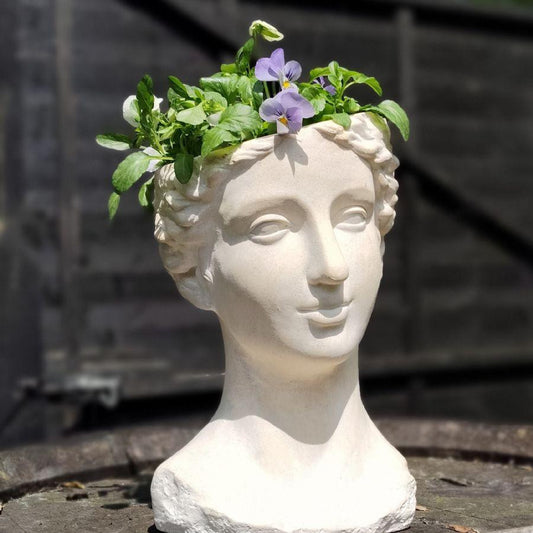 Classic Greek Style Faux Stone Female Bust Planter Home Decor Garden Ornament