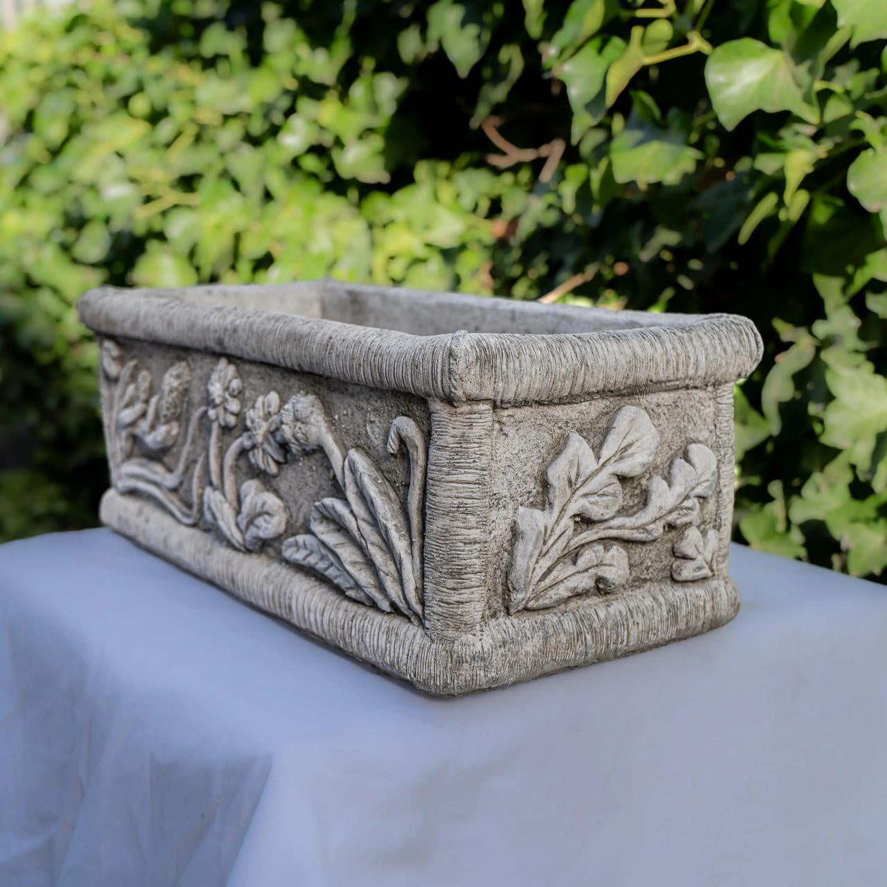 Classic Medium Floral Design Stone Cast Planter Trough