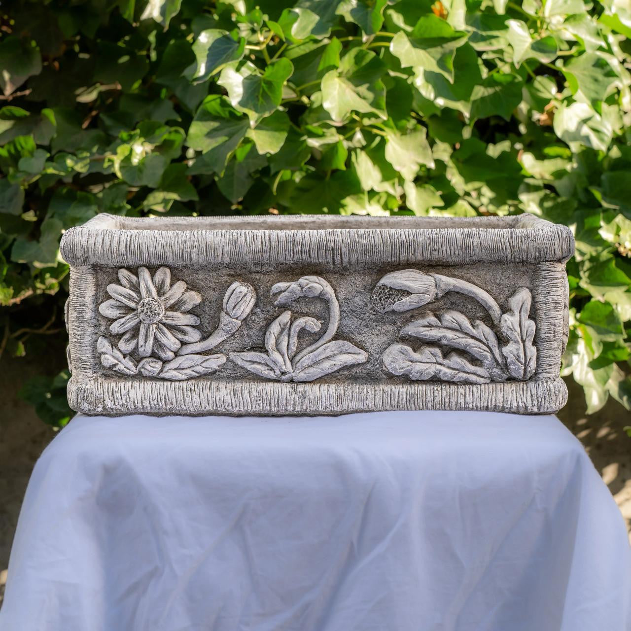 Classic Medium Floral Design Stone Cast Planter Trough