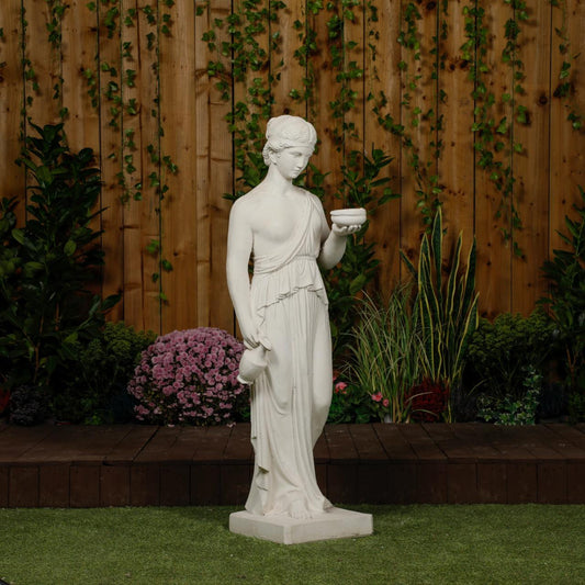 Classic White Stone Woman statue with a Tea Set 