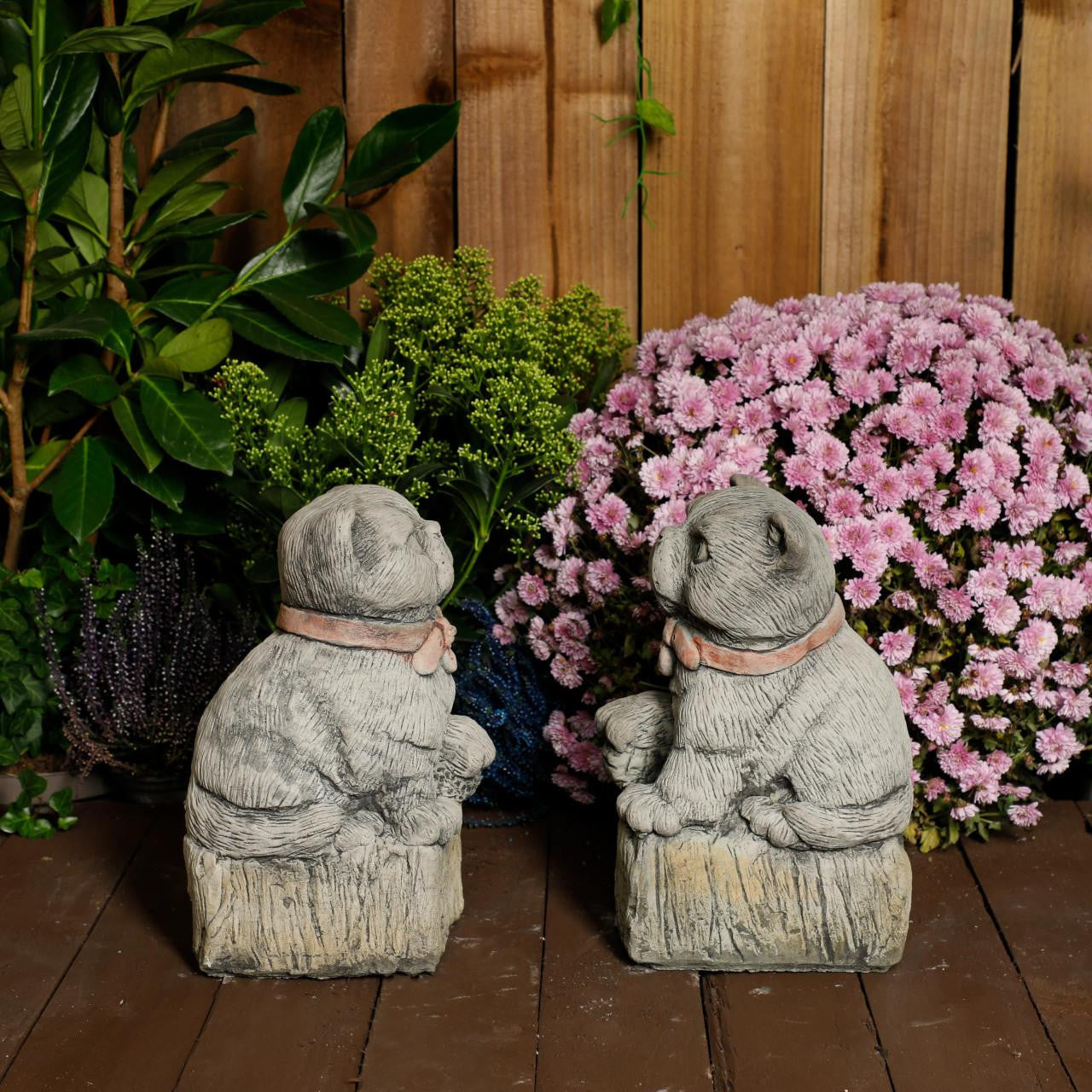 Cranky Cats Pair – Stone Cast Garden Cat Statues Set