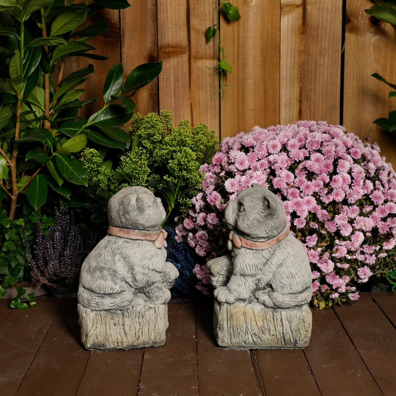 Cranky Cats Pair – Stone Cast Garden Cat Statues Set