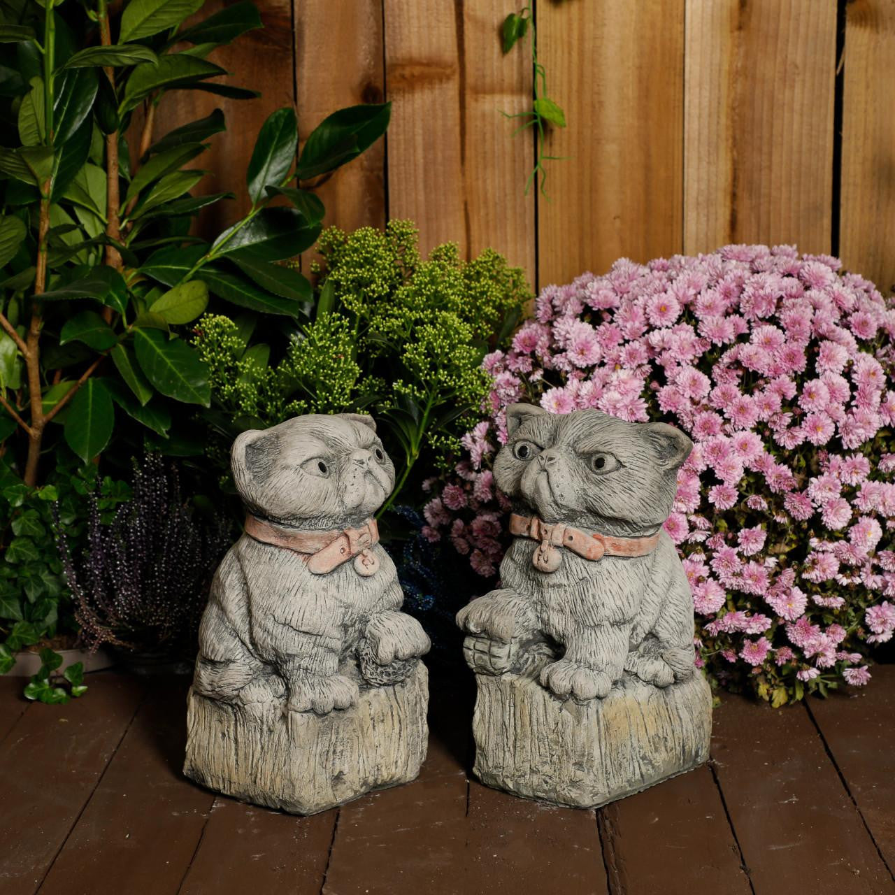 Cranky Cats Pair – Stone Cast Garden Cat Statues Set