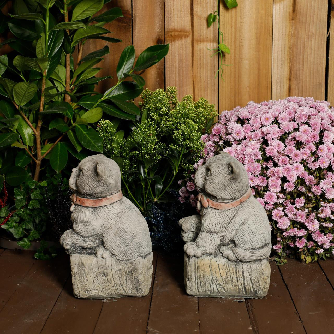 Cranky Cats Pair – Stone Cast Garden Cat Statues Set