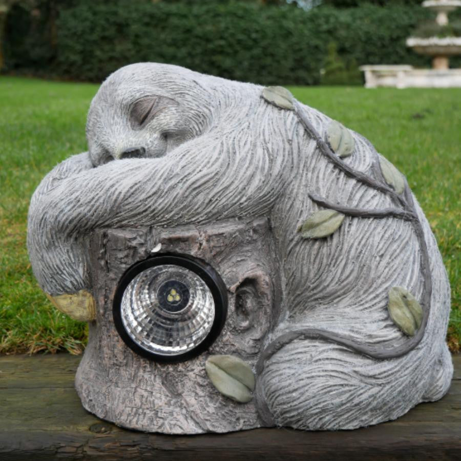 Cute Sloth Laying on Logs with Solar Light Outdoor Garden Statue Decoration