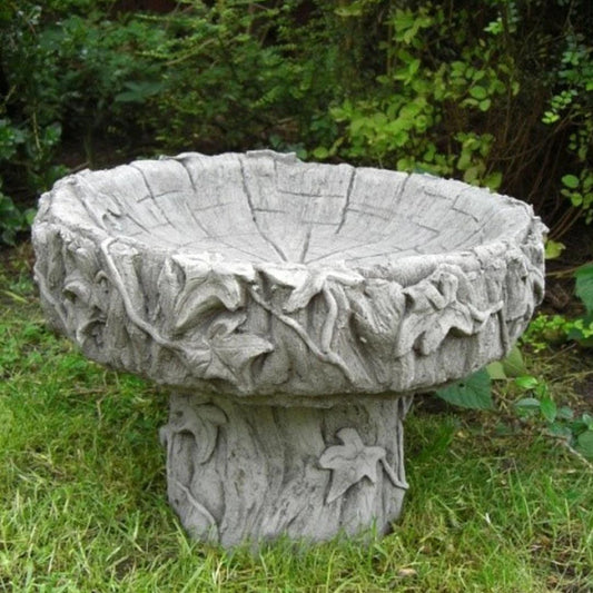 Cute Stone Cast Log Birdbath