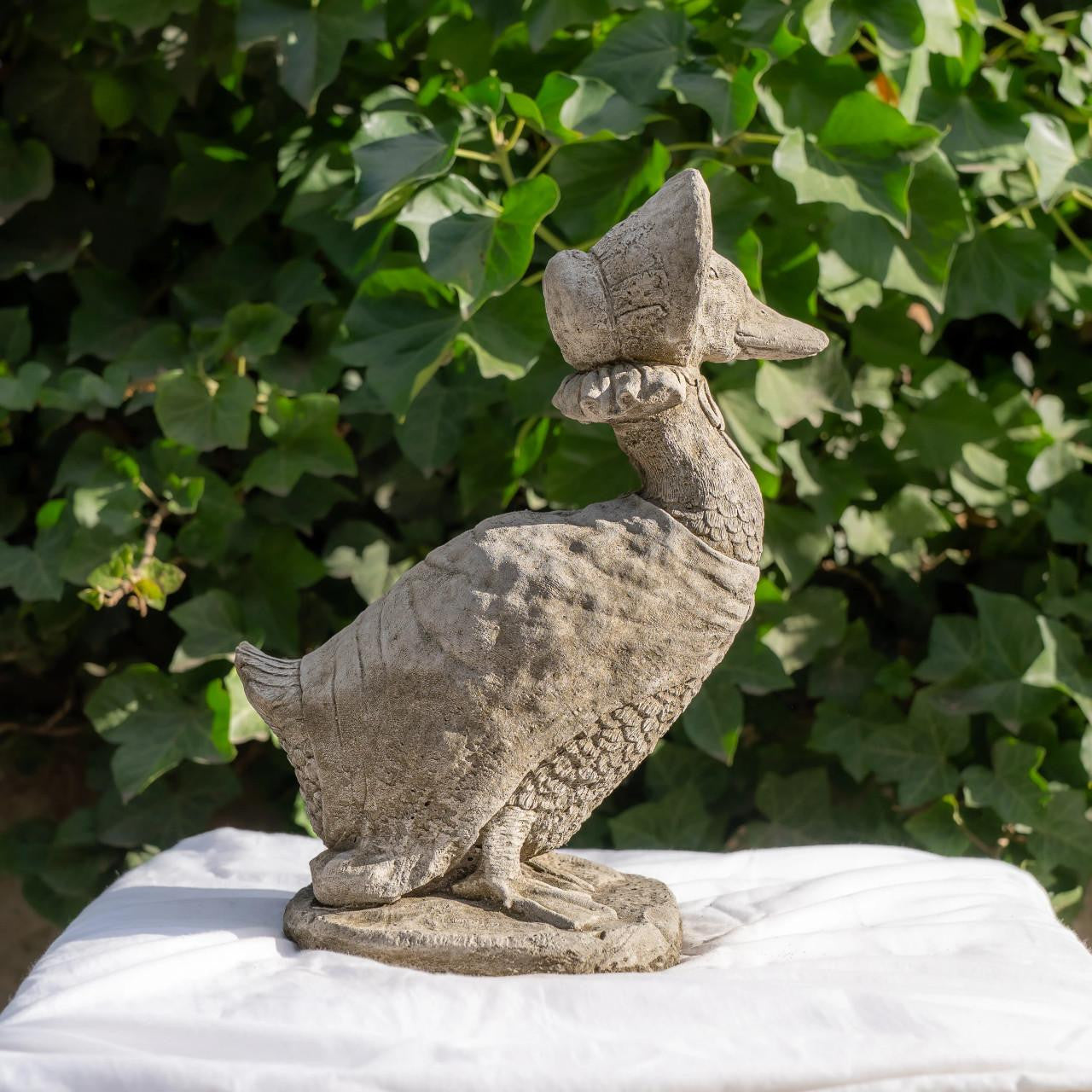 Cute Stone Cast Puddle Duck Medium Garden Sculpture