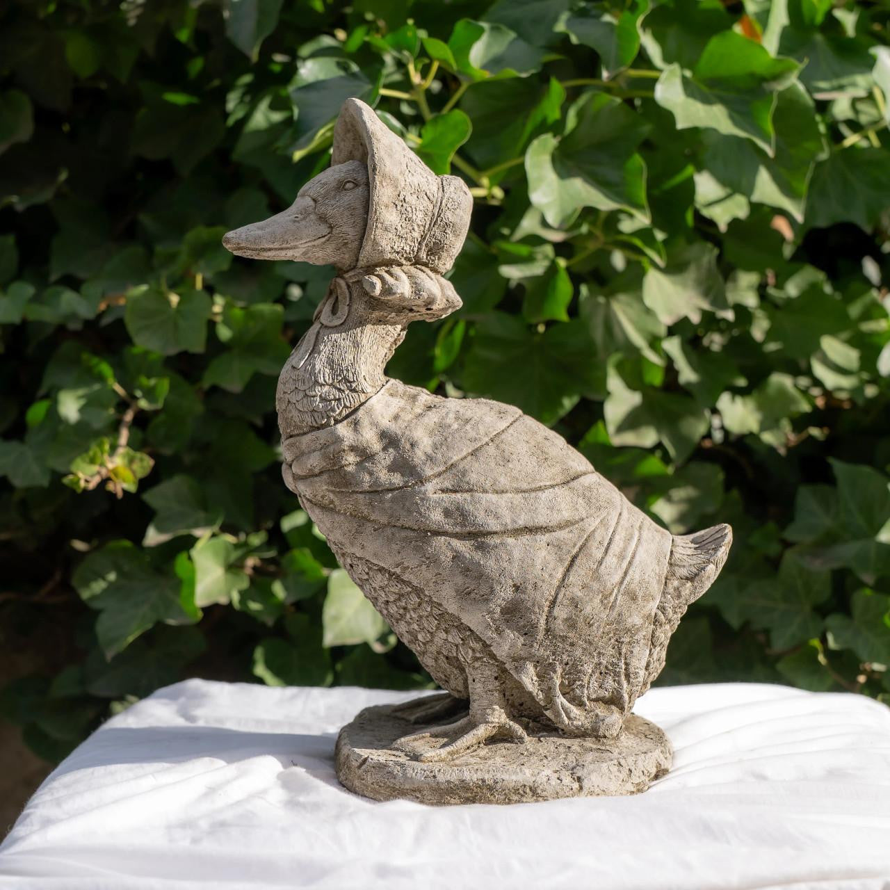 Cute Stone Cast Puddle Duck Medium Garden Sculpture