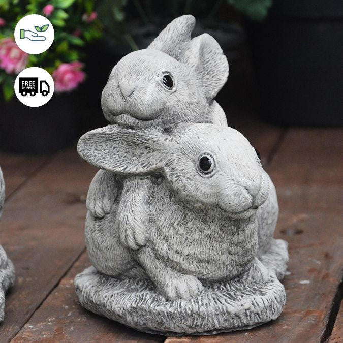 Delightful Twin Bunny Garden Ornament
