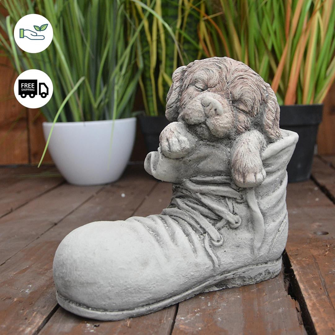 Dog in Shoe Stone Garden Ornament