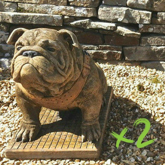 EXCLUSIVE Pair Life Size Sitting British Bulldogs Ornament Statue Hand Made in UK