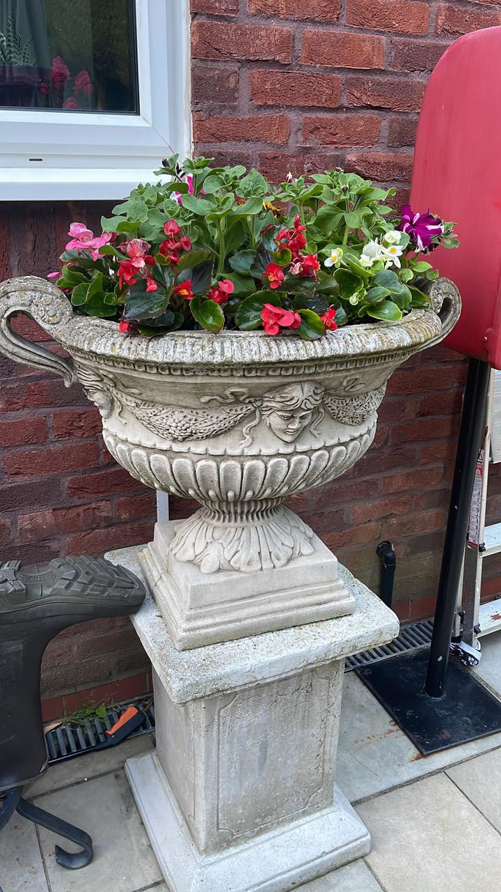 Extra Large Oval Antique Garden Urn and Plinth