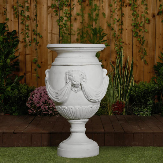 Extremely Large Draped Lion Head Garden Urn 
