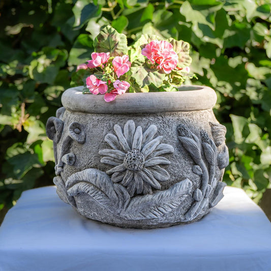 Floral Design Stone Cast Garden Plant Pot