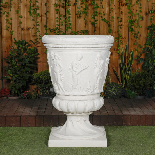 Giant Stone White Harvest Design Round Vase Planter 3.94' Tall 