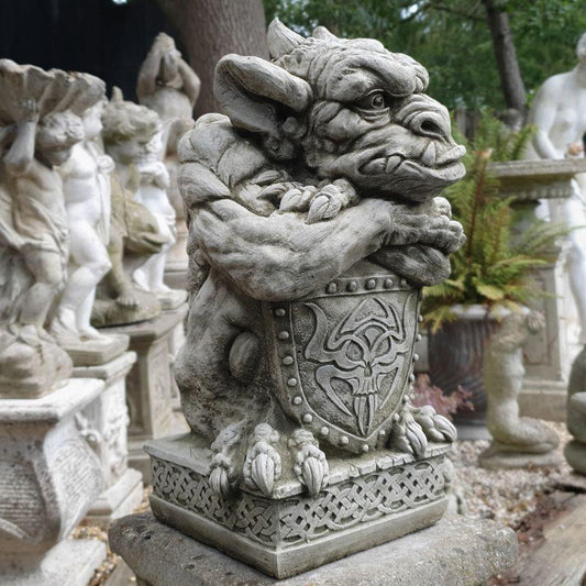 Gothic Stonecast Shield Gargoyles Statues