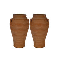 Handcrafted Pair of Traditional Cretan Pithos Terracotta Pots