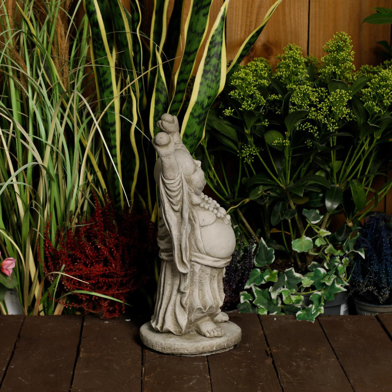 Happy Buddha  Hand Up Small Statue Garden Ornament 