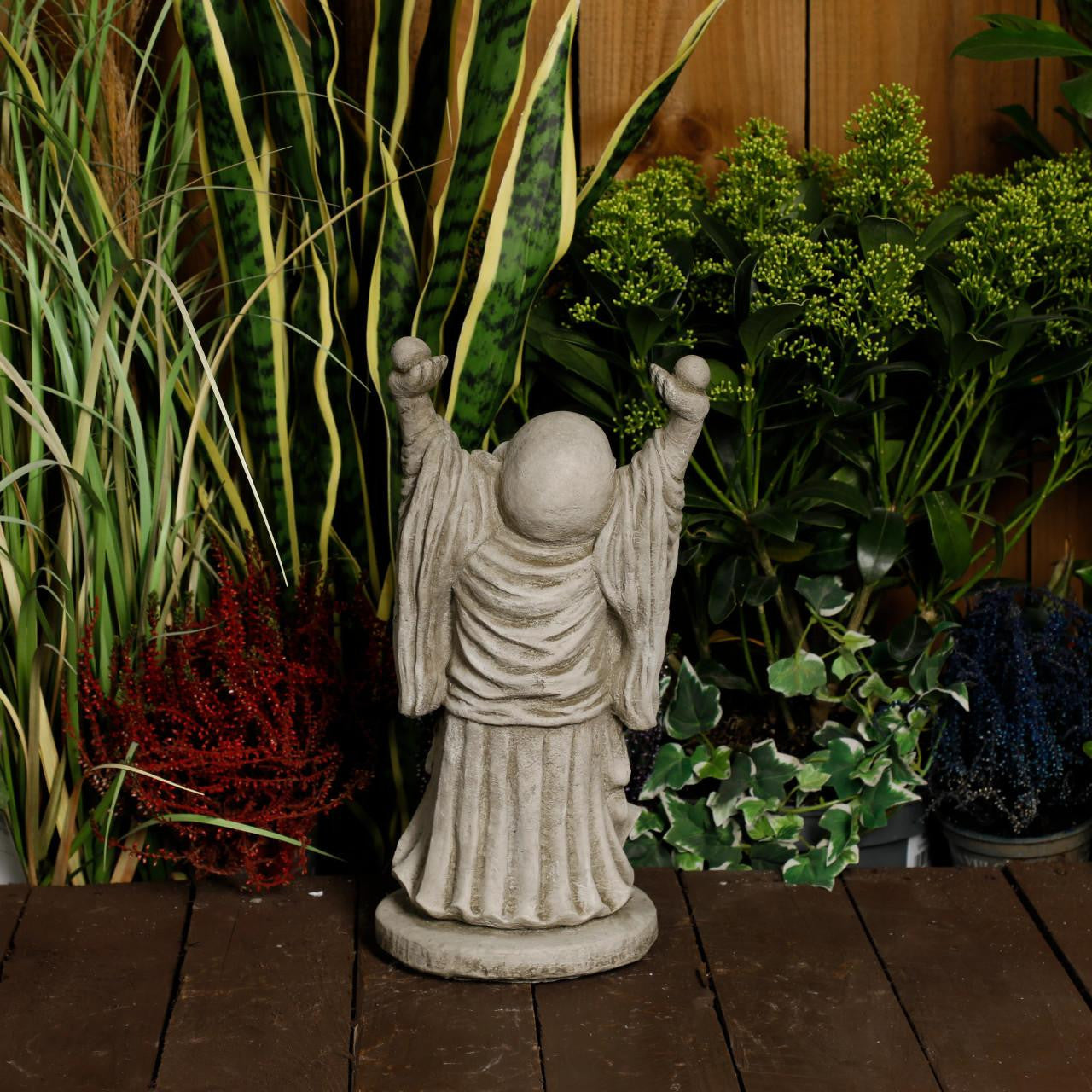 Happy Buddha  Hand Up Small Statue Garden Ornament 