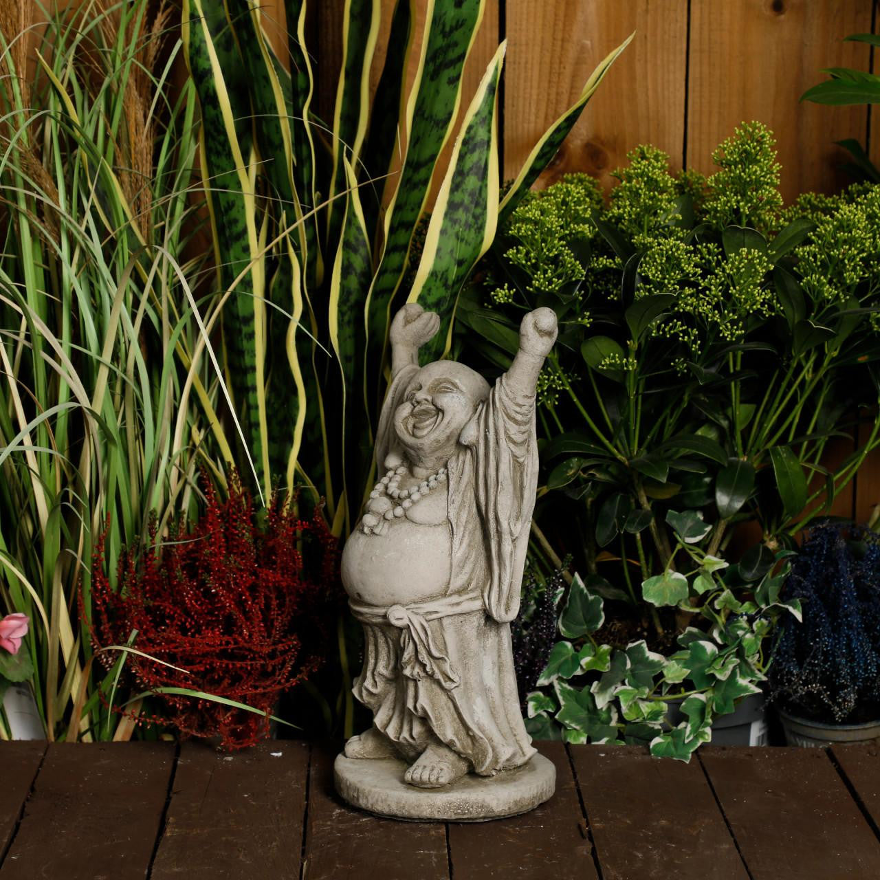 Happy Buddha  Hand Up Small Statue Garden Ornament 