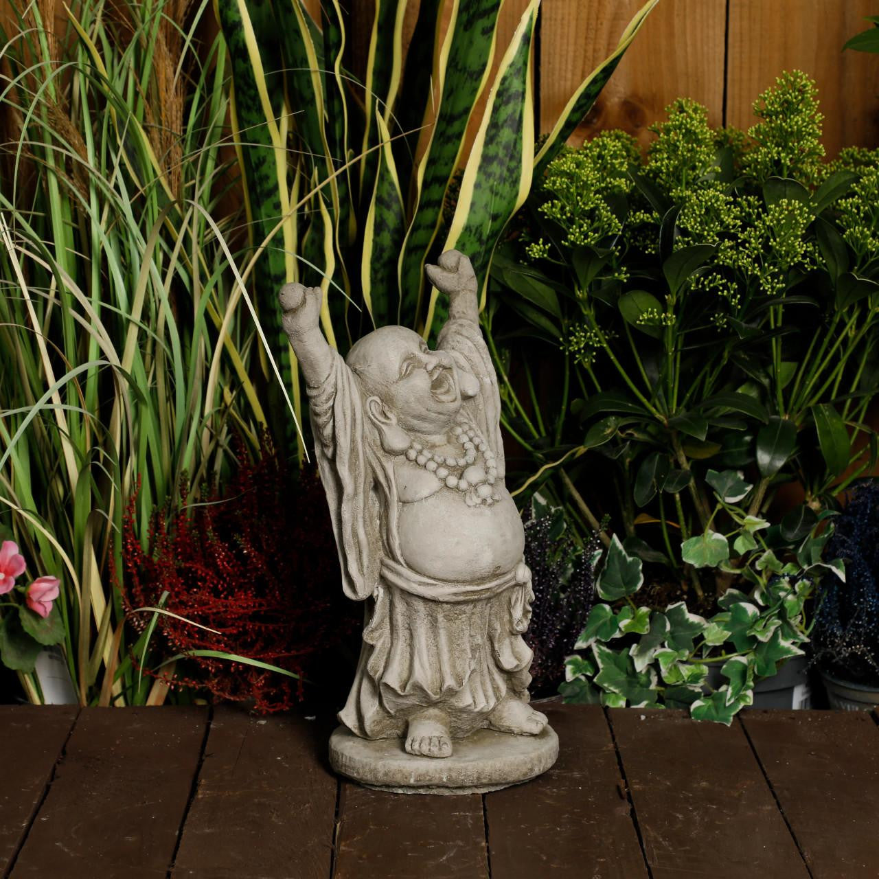 Happy Buddha  Hand Up Small Statue Garden Ornament 
