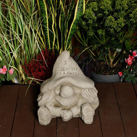 “I Identify as a Fairy” Stone Cast Gnome Statue