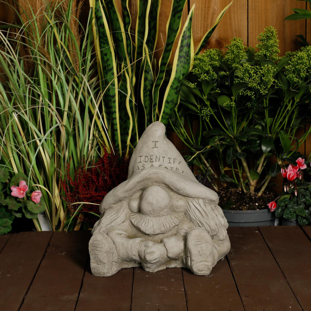 “I Identify as a Fairy” Stone Cast Gnome Statue