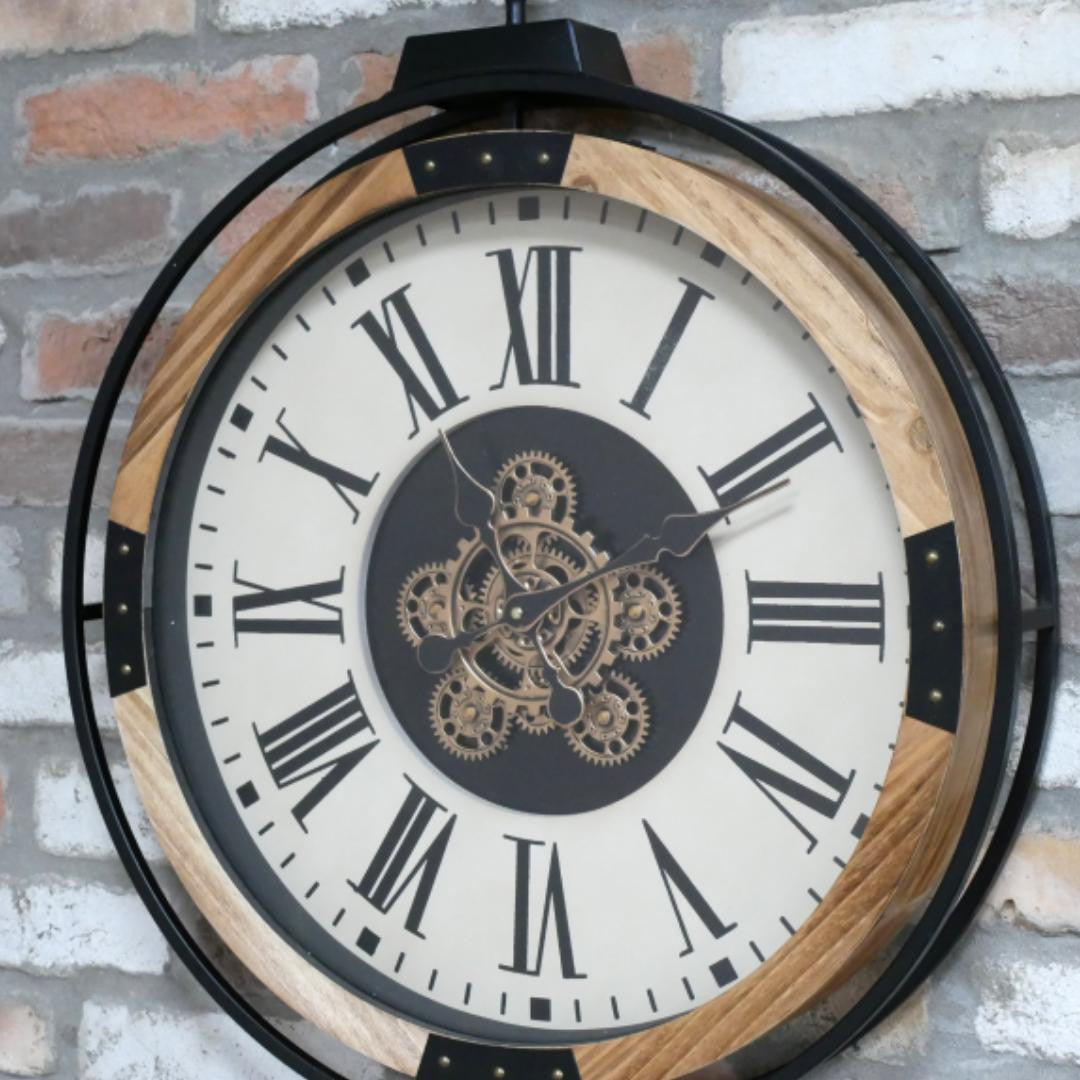 Industrial Clock With Cogs Wall mounted Home Decor