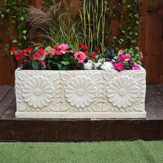 Large Daisy design Stone Planter Trough