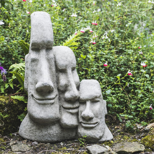 Large Easter Island Moai Head Trio for Garden