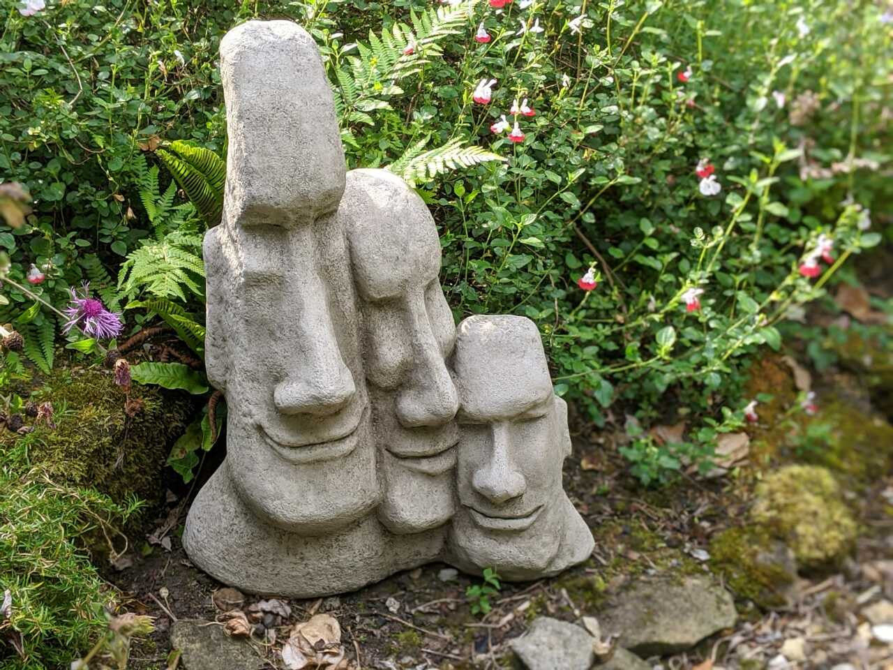 Large Easter Island Moai Head Trio for Garden