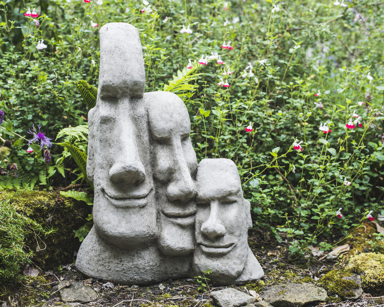 Large Easter Island Moai Head Trio for Garden