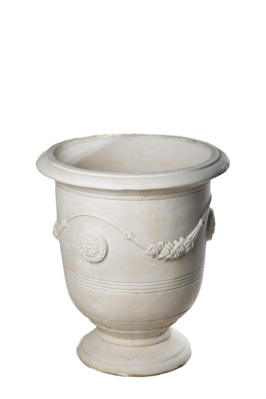 LARGE Round Fancy White Stone Cast Greek Style Pot
