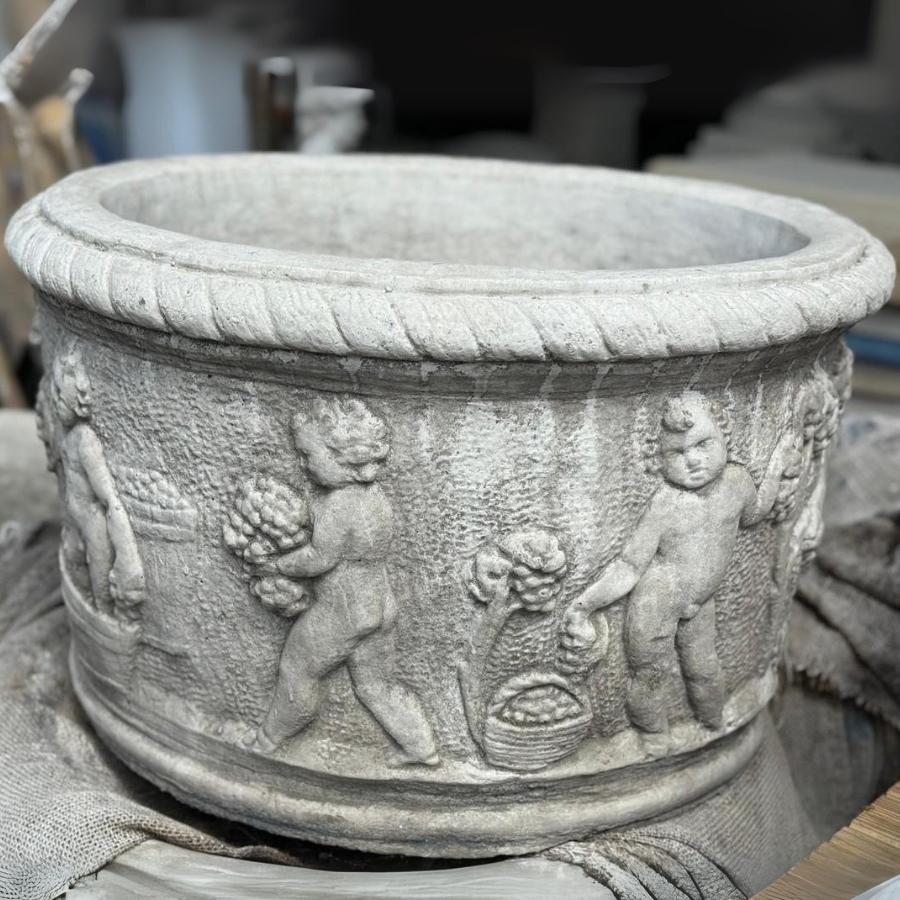 Large Round Stone Cherub Pot Planter  