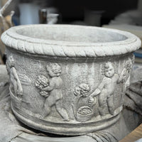 Large Round Stone Cherub Pot Planter