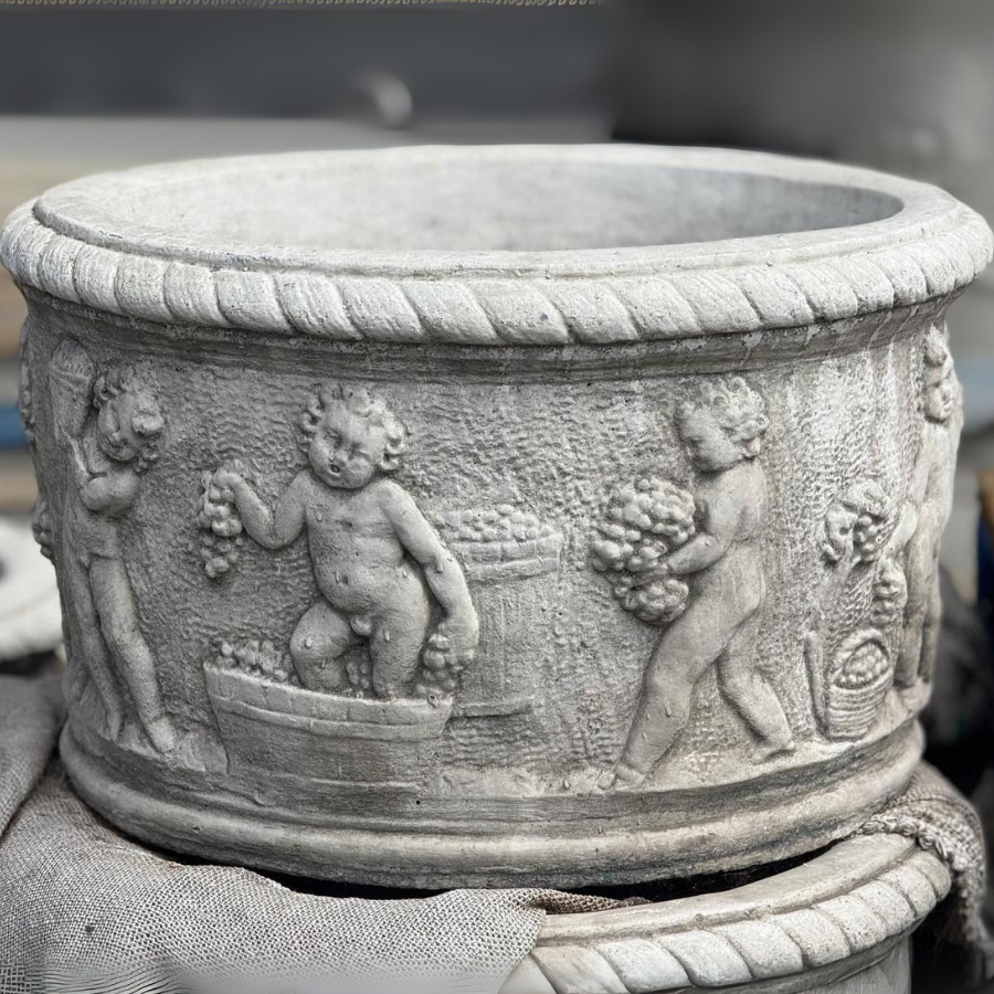 Large Round Stone Cherub Pot Planter  