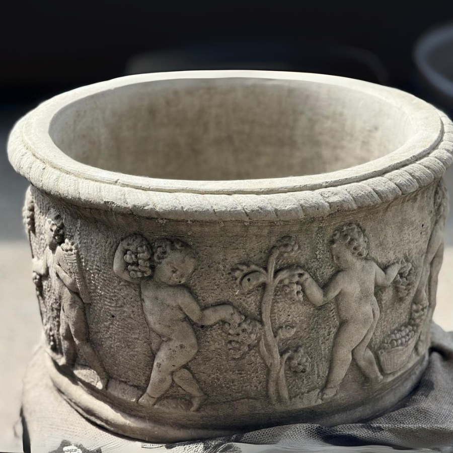 Large Round Stone Cherub Pot Planter  