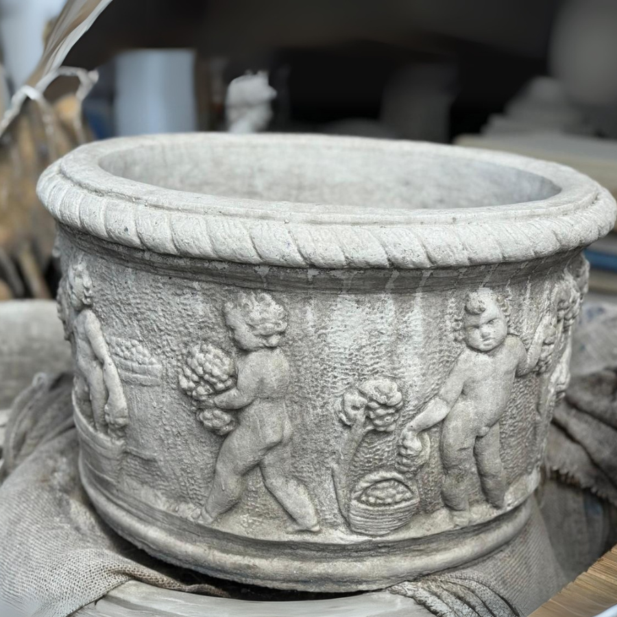 Large Round Stone Cherub Pot Planter  